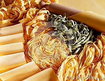 Display of handmade Italian pastas Stock Photo