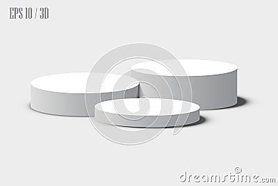 Display pedestal, Design platform, Empty product, White room and side lights. 3D rendering. Vector Illustration