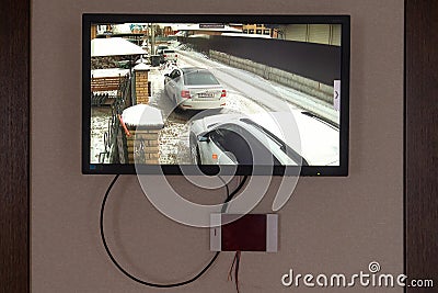 Display picture from a video surveillance camera. Private property protection. Russia, Tatarstan, November 24, 2019 Editorial Stock Photo