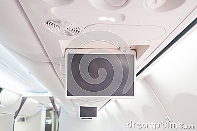 Display screen in the airplane Stock Photo