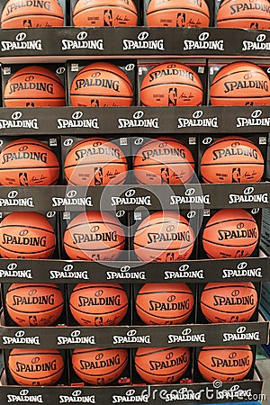 Display of Spalding Basketballs Editorial Stock Photo