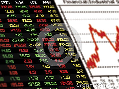 A display of daily stock market price and quotation with graph. Stock Photo