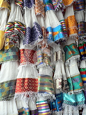 Display of traditional Ethiopian textiles, Addis Ababa Stock Photo