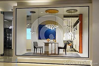 Furniture lighting display window shop window store window front Stock Photo