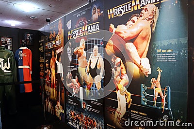 Display of Wrestlemania posters ranging from Wrestlemania 1-3 Editorial Stock Photo