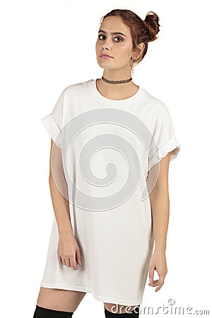 Display your over-sized streetwear graphics on this beautiful blank tee model Stock Photo
