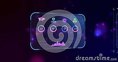 Displaying analytics and performance metrics, digital financial dashboard with futuristic design Stock Photo