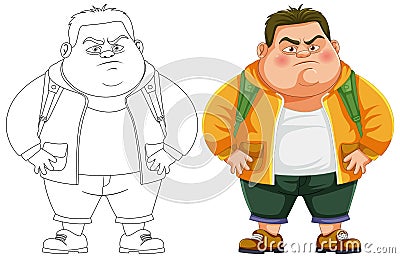 A displeased cartoon man , color and outline Vector Illustration