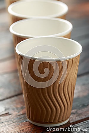 Disposable brown paper takeaway coffee tea cups Stock Photo