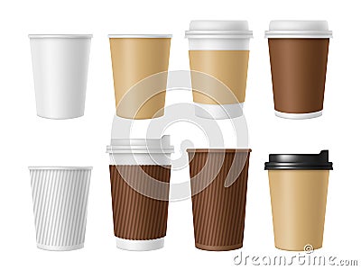 Disposable coffee cup. Blank vector template of hot coffee white paper mug. Realistic illustrations of coffee cup 3D Vector Illustration