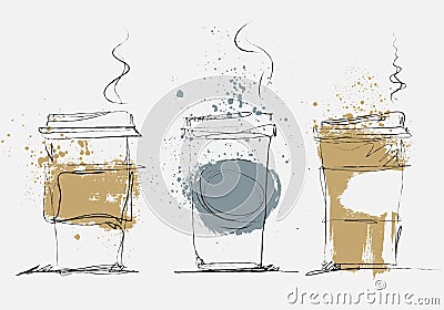 Disposable Coffee Cup, vector art sketched illustration Vector Illustration