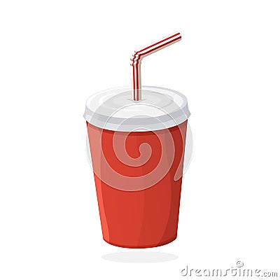 Disposable paper cup with soda and straw Vector Illustration