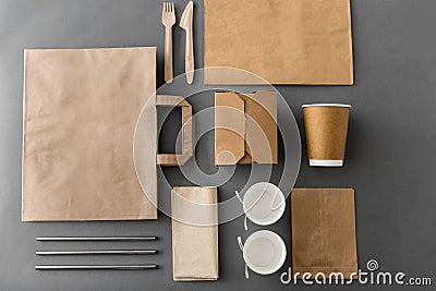 Disposable paper takeaway food packing stuff Stock Photo