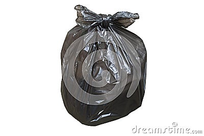 Disposable plastic bag full of garbage isolated Stock Photo