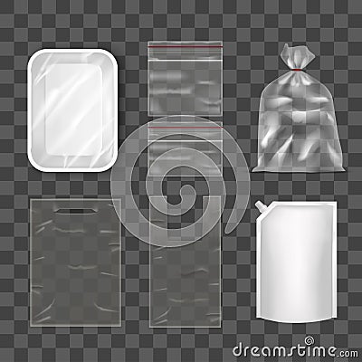 Disposable Plastic Bag Package Set on Transparent Background. Vector Vector Illustration