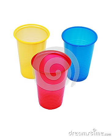 Disposable plastic colored cups Stock Photo