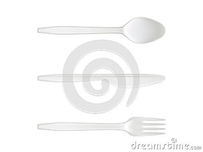 Disposable plastic vector spoon, knife and fork isolated cutlery realistic isolated icons Vector Illustration