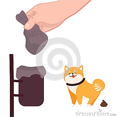 Disposal and cleaning of feces after the dog Vector Illustration