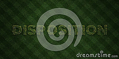 DISPOSITION - fresh Grass letters with flowers and dandelions - 3D rendered royalty free stock image Stock Photo