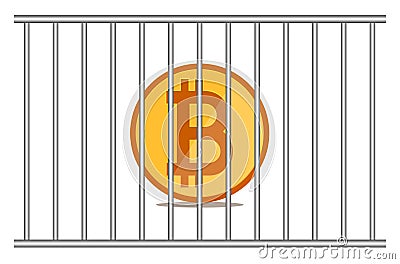 Bitcoin icon behind bars in prison Vector Illustration