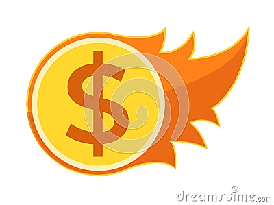 Money on fire. Comet illustration with cash coin Cartoon Illustration