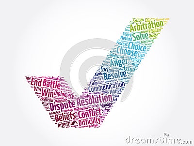 Dispute Resolution check mark word cloud collage, concept background Stock Photo