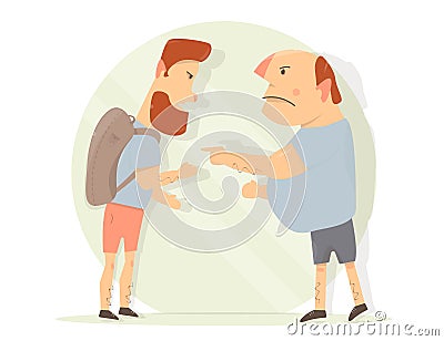 Dispute between two men. Male aggression. Vector Illustration
