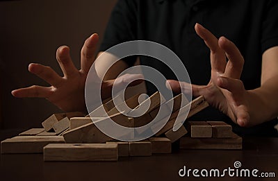 Disrupt business ideas concept with wooden stack Stock Photo