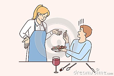 Dissatisfied client complain about dish to waitress Vector Illustration