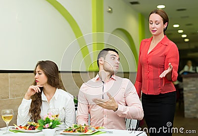 Dissatisfied visitors in restaurant Stock Photo