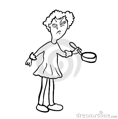 Dissatisfied woman with a frying pan, vector. Vector Illustration