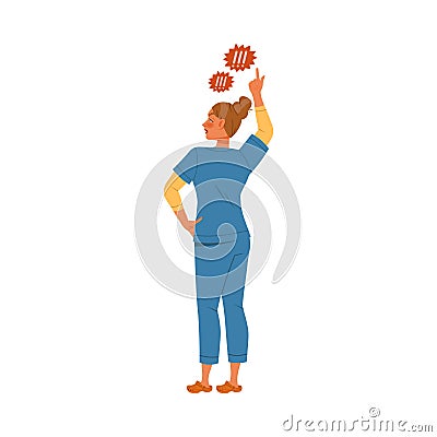 Dissatisfied Woman Medical Worker in Uniform Protesting Defending Her Rights Vector Illustration Vector Illustration