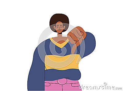 Dissatisfied woman showing dislike with thumbs down gesture expressing disagreement and rejection Vector Illustration