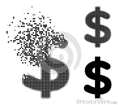 Dissipated and Halftone Pixelated Dollar Icon Vector Illustration