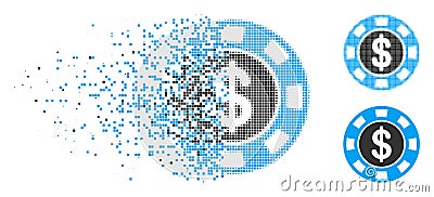 Dissipated Pixel Halftone Money Token Icon Vector Illustration