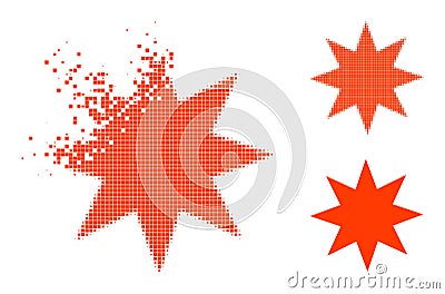 Dissipated Pixelated Eight Pointed Star Icon with Halftone Version Vector Illustration