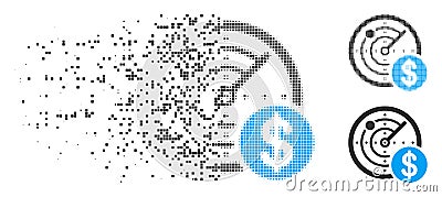 Dissipated Pixelated Halftone Dollar Radar Icon Vector Illustration