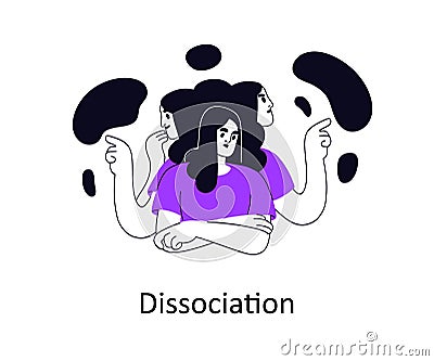 Dissociation, mental health disorder. Psychology concept. Dissociated disconnected detached person experiencing multiple Vector Illustration