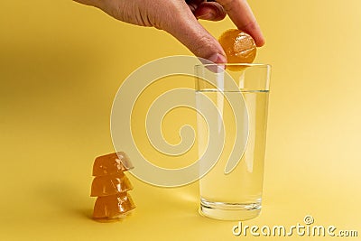 Dissolvable drinks dissolvable cubes, food ingredients add superfoods or functional additives Stock Photo