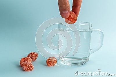 Dissolvable drinks dissolvable cubes, food ingredients frozen to add superfoods or functional additives. Stock Photo