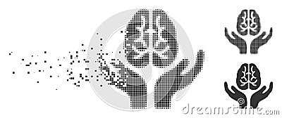 Brain Care Hands Damaged Pixel Halftone Icon Vector Illustration