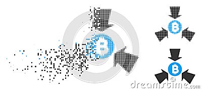 Dissolved Dotted Halftone Bitcoin Collect Arrows Icon Vector Illustration