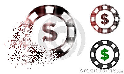 Dissolved Dotted Halftone Dollar Casino Chip Icon Vector Illustration