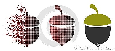 Dissolved Dotted Halftone Oak Acorn Icon Vector Illustration