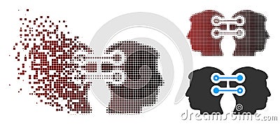 Dissolved Pixel Halftone Dual Heads Interface Connection Icon Vector Illustration