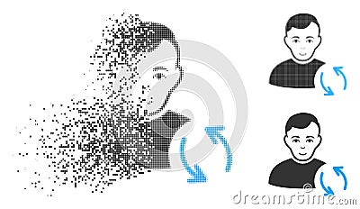 Dissolved Pixelated Halftone User Refresh Icon with Face Vector Illustration