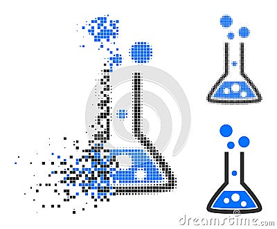 Dissolved Pixelated Reaction Flask Icon with Halftone Version Vector Illustration