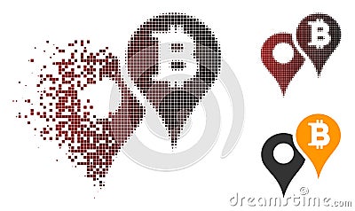 Dissolving Dotted Halftone Bitcoin Map Markers Icon Vector Illustration