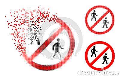 Dissolving Dotted Stop Pedestrian Men Glyph with Halftone Version Vector Illustration