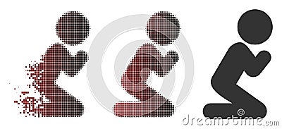 Dissolving Pixel Halftone Child Pray Icon Vector Illustration